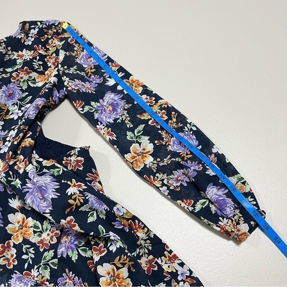 🆕 Showpo. Calling You Out Playsuit Navy Floral Tie Open Back Long Sleeve Romper - Picture 11 of 13